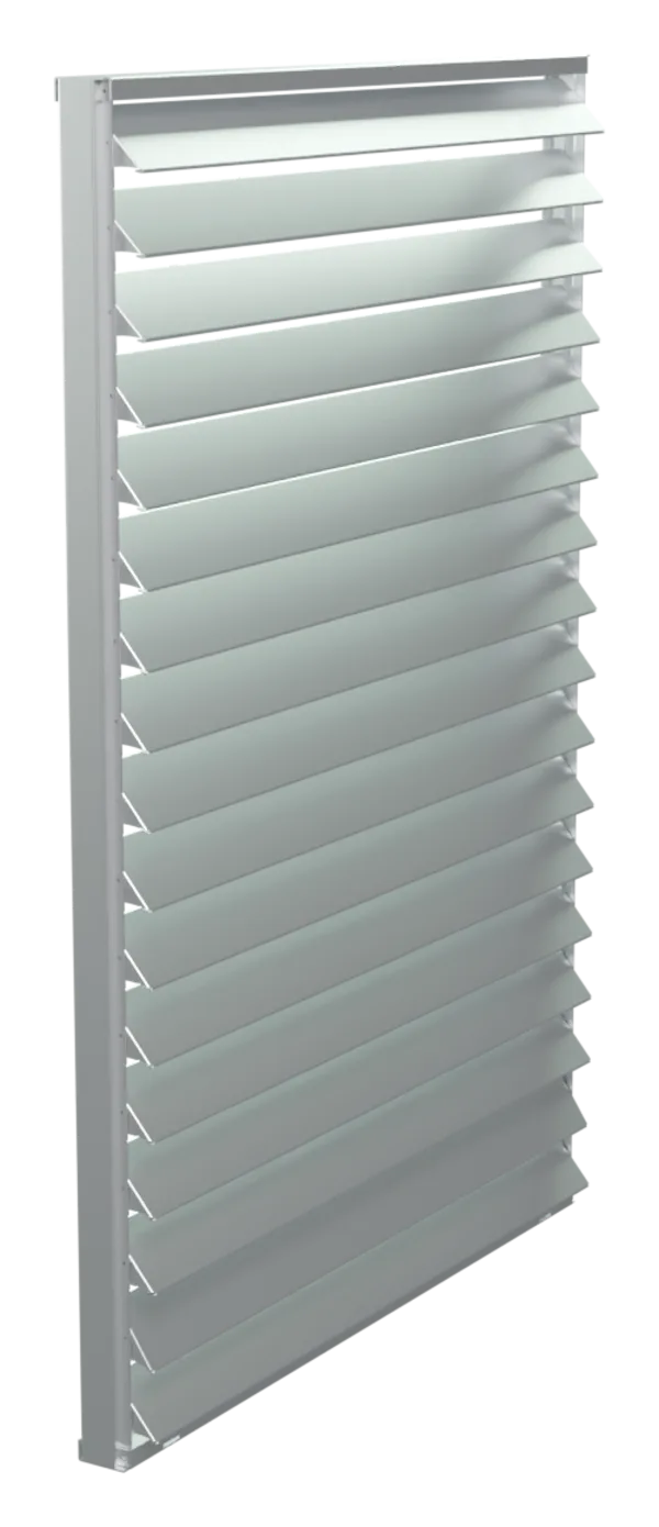 3D model of a historical jalousie window we modeled for fabrication: aluminum frame and seventeen blades