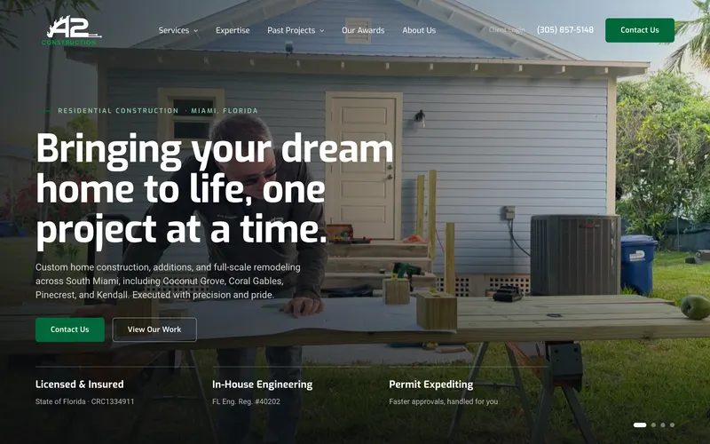 A2 Construction website home page