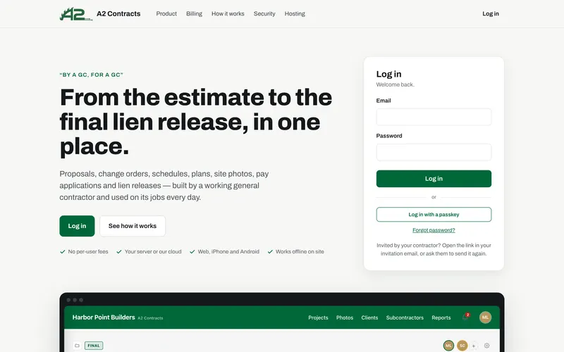 A2 Contracts website home page