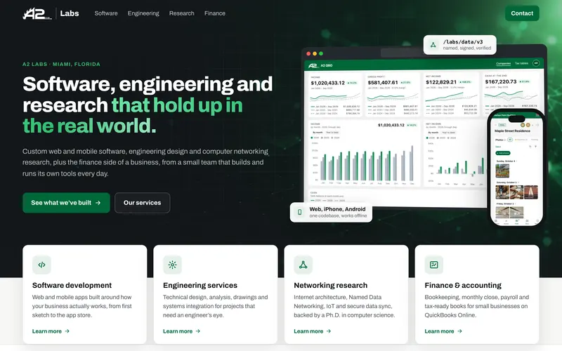A2 Labs website home page