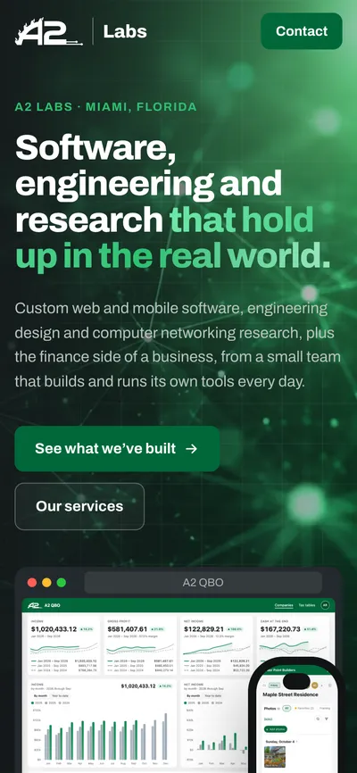 A2 Labs website on a phone