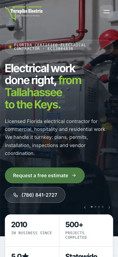 Turnpike Electric website on a phone